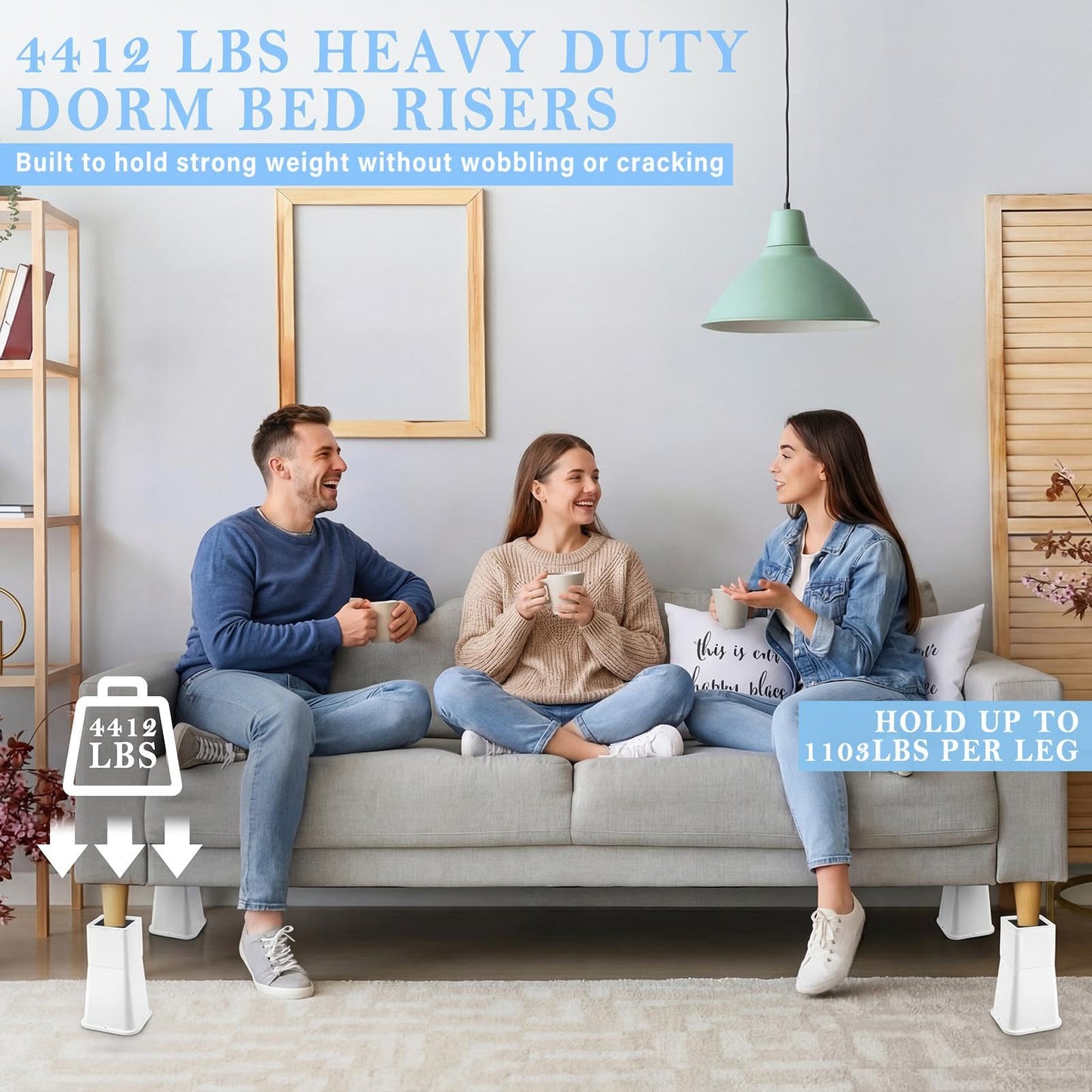 Novabright 4 Pack 12 Inch College Dorm Bed Risers Heavy Duty Extra Plastic Dorm Bed Extender Stackable Furniture Risers for College Room Storage Sofa Table Desk Couch Chair(White)