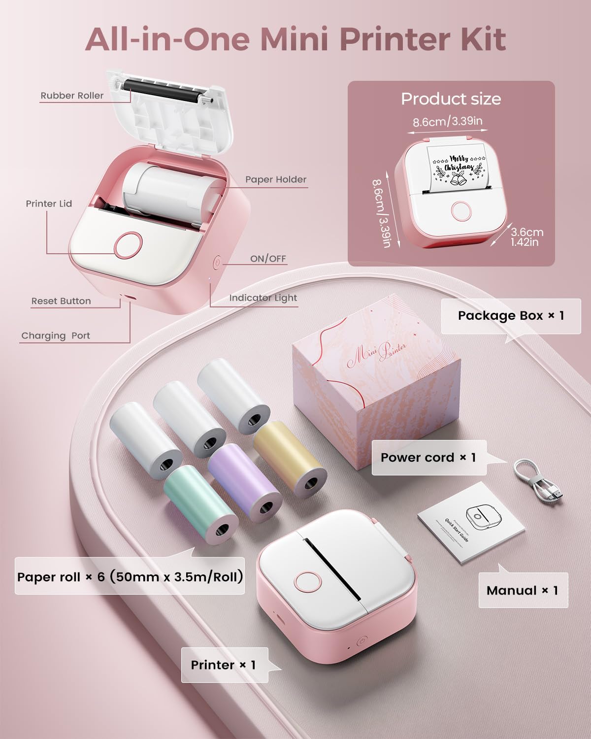 Memoking Mini Printer - Sticker Printer T02 Inkless Sticker Maker Machine