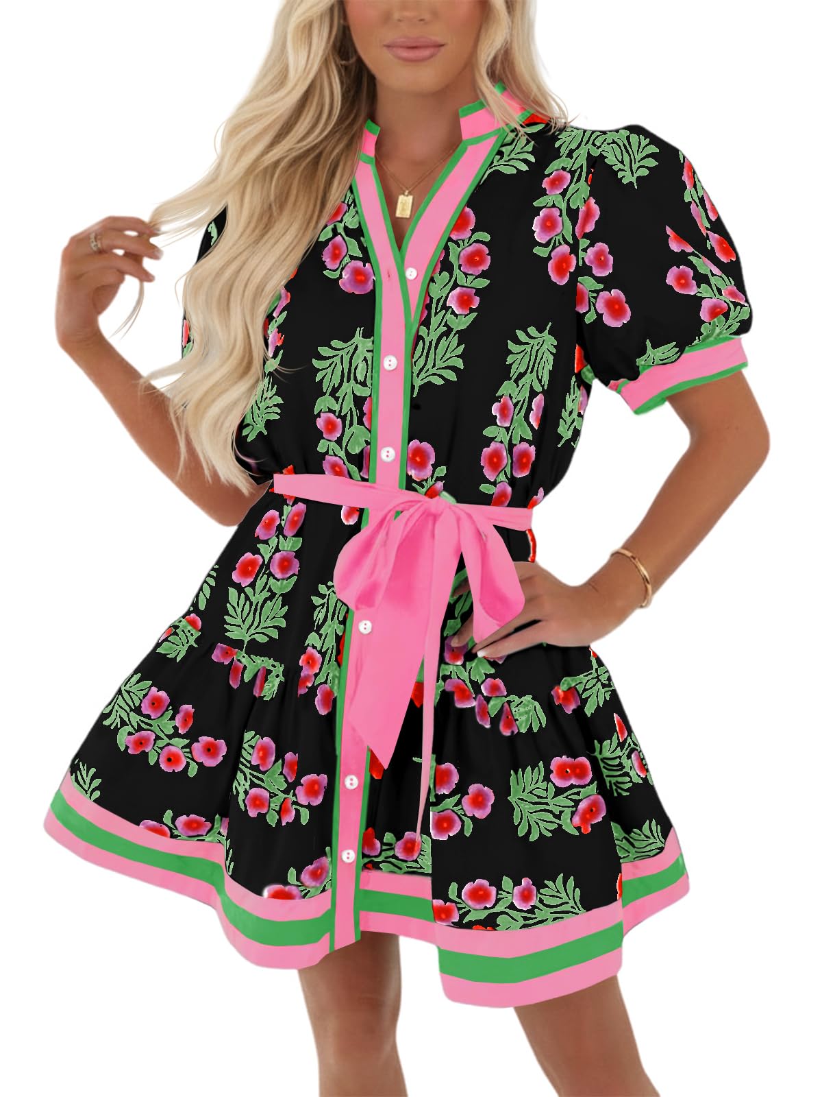 Wenrine Womens Summer Floral Mini Dress