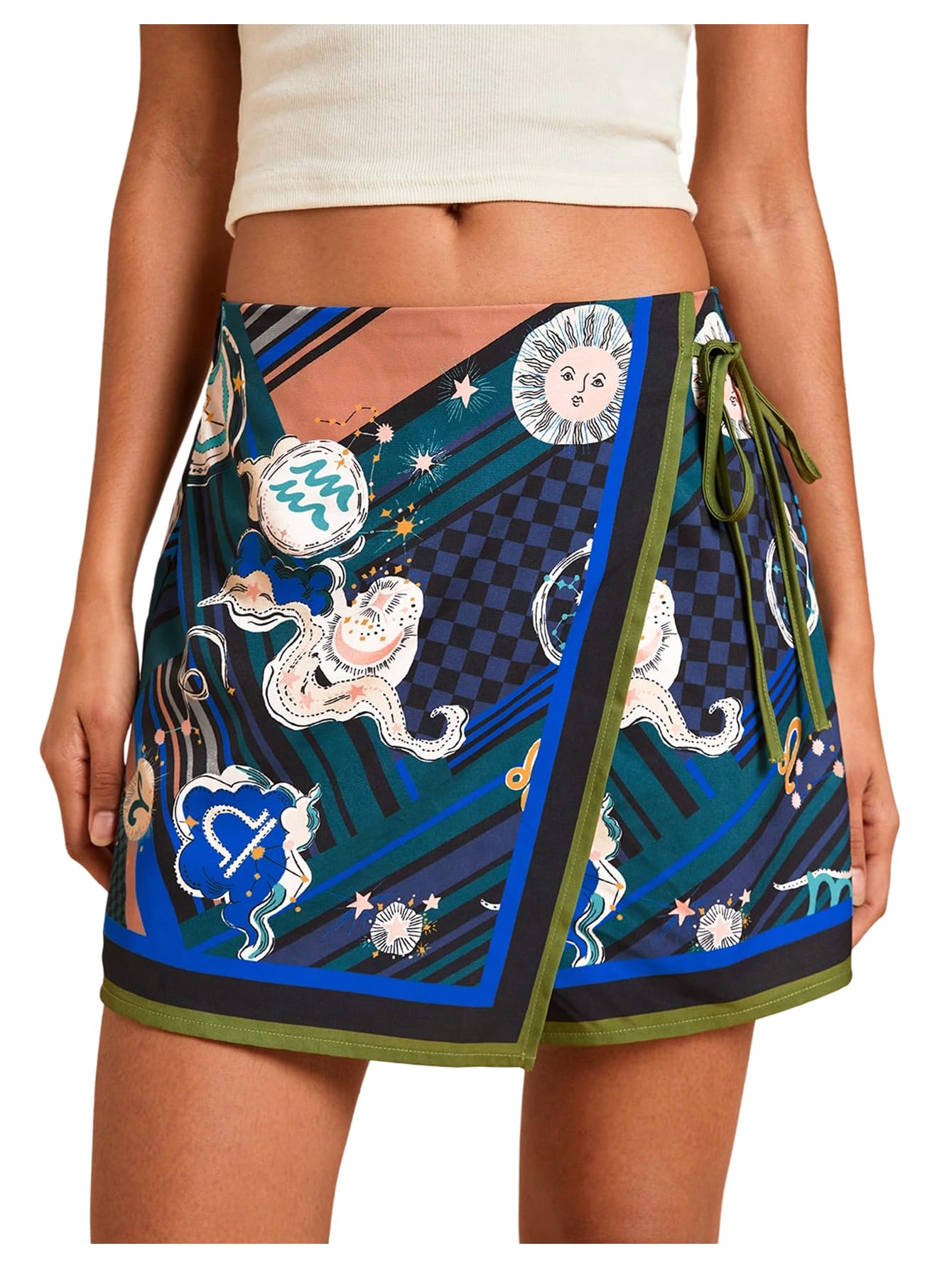 Sweatyrocks Women's Boho Mini Skirts Floral Shorts Tie Side Wrap Elastic Waist Summer Skorts Beach Vacation Outfits