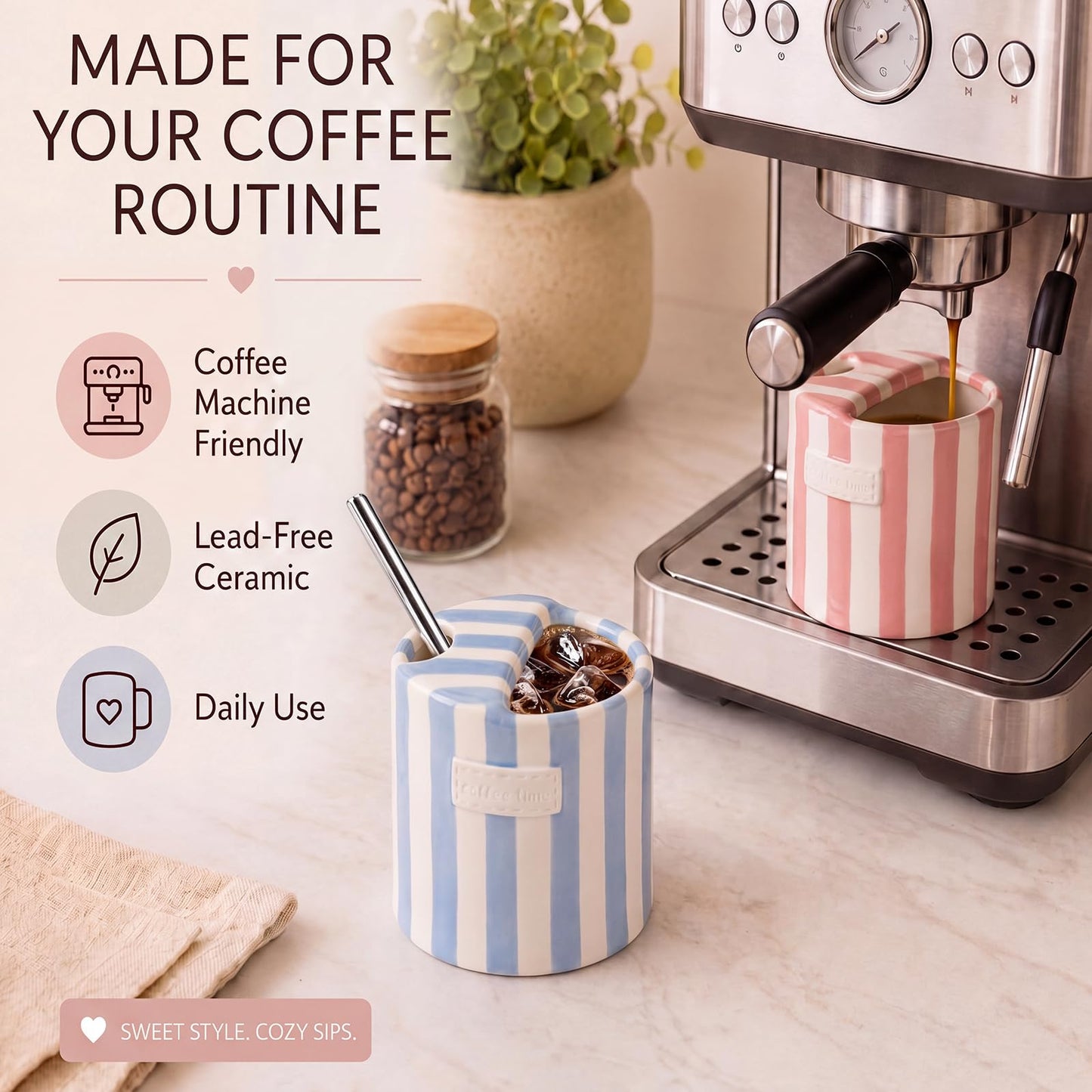 2 Pack Ceramic Mug with Sip Hole,