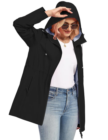 TCOT Rain Jacket Women Lined Raincoats Waterproof Hooded Long Trench Coat