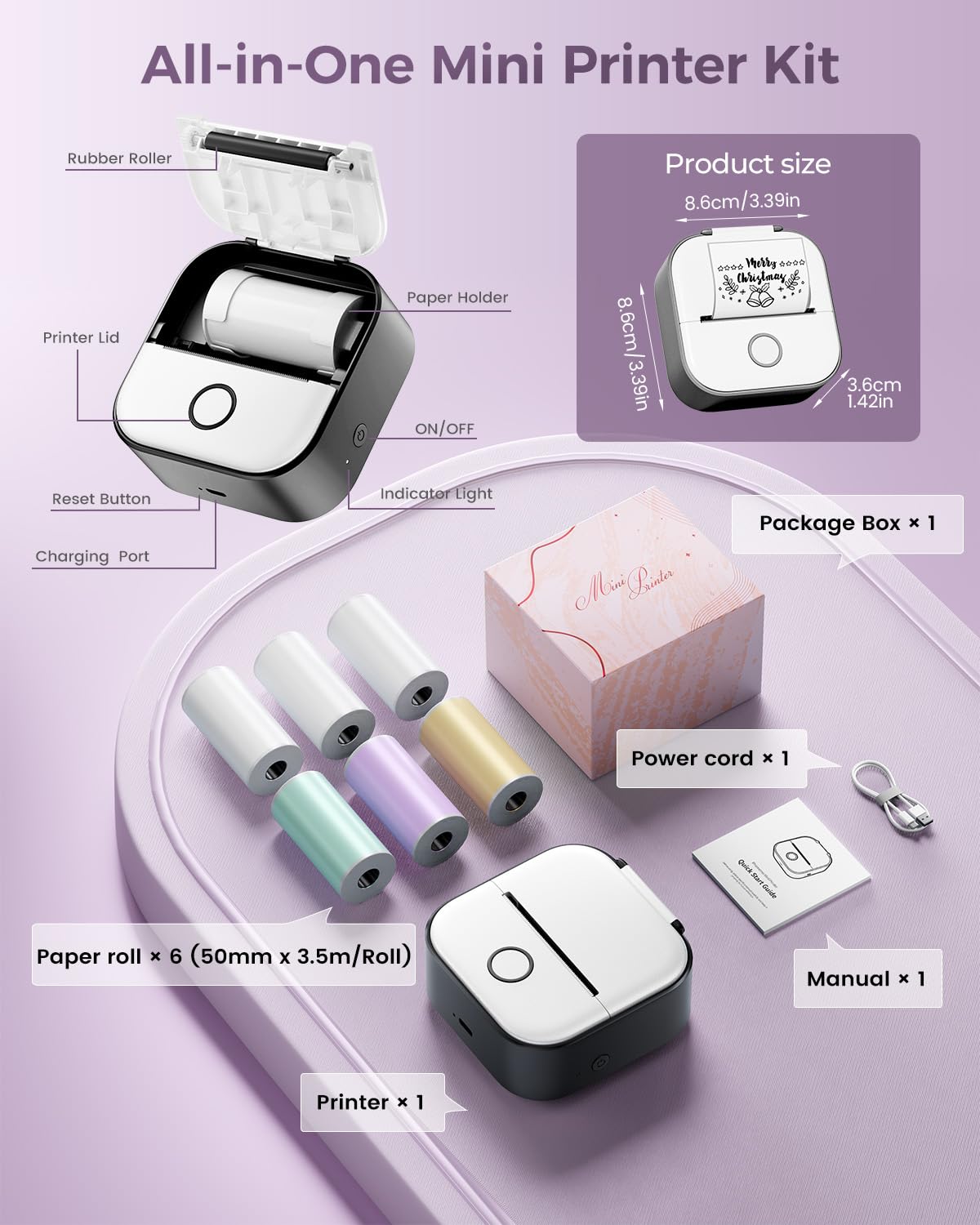 Memoking Mini Printer - Sticker Printer T02 Inkless Sticker Maker Machine