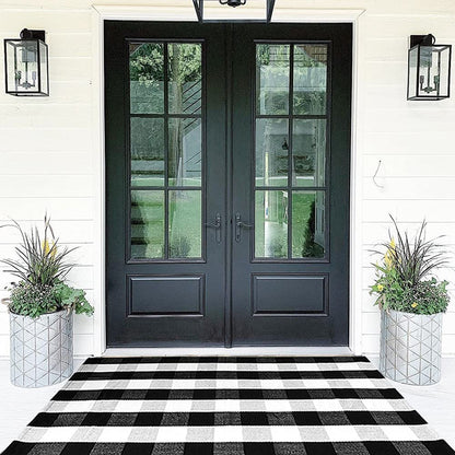 Christmas Door Mat Outdoor 35.4''x59'' Buffalo Plaid Christmas Decor Rug Cotton Hand-Woven Layered Door Mats Washable Carpet for Front Porch, Kitchen, Farmhouse, Entryway