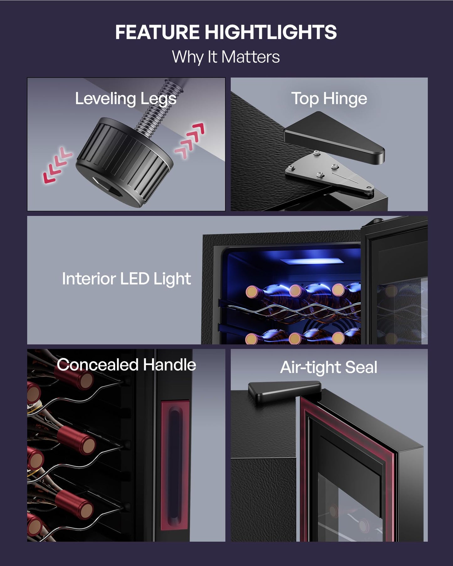 Icyglee 25 Bottle Compressor Wine Cooler Refrigerator, Freestanding Wine Cellar with 41-64°F Adjust Temp & Double-layer Glass Door for Red and White, Wine Cooler for Home Bar, Black