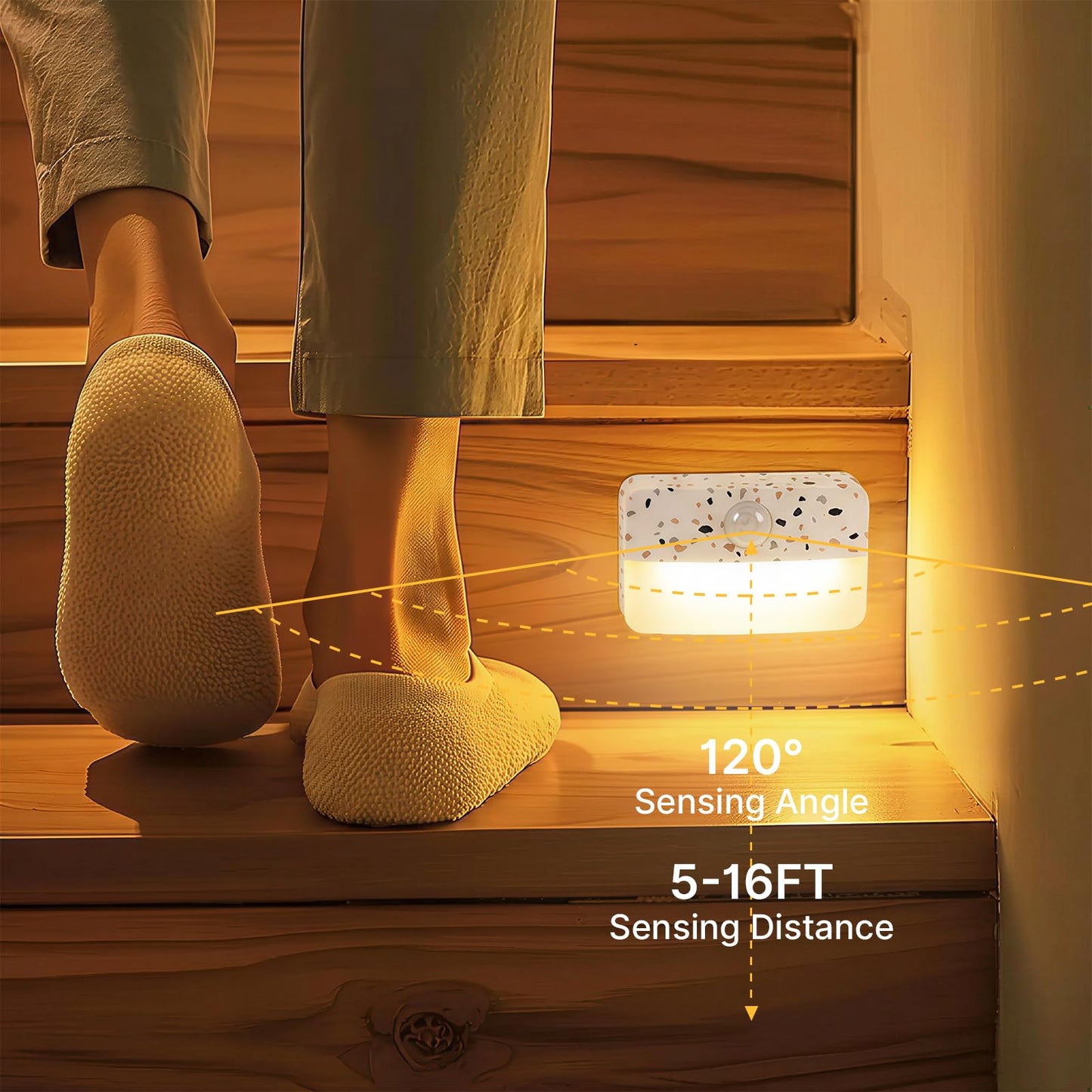 Guankai 8 Pack Motion Sensor Stair Light for Indoor, Battery Operated Closet Lights, Wireless Stick on Anywhere Hallway Lamp, Portable Led Night Lamps for Bedroom Under Cabinet Kitchen