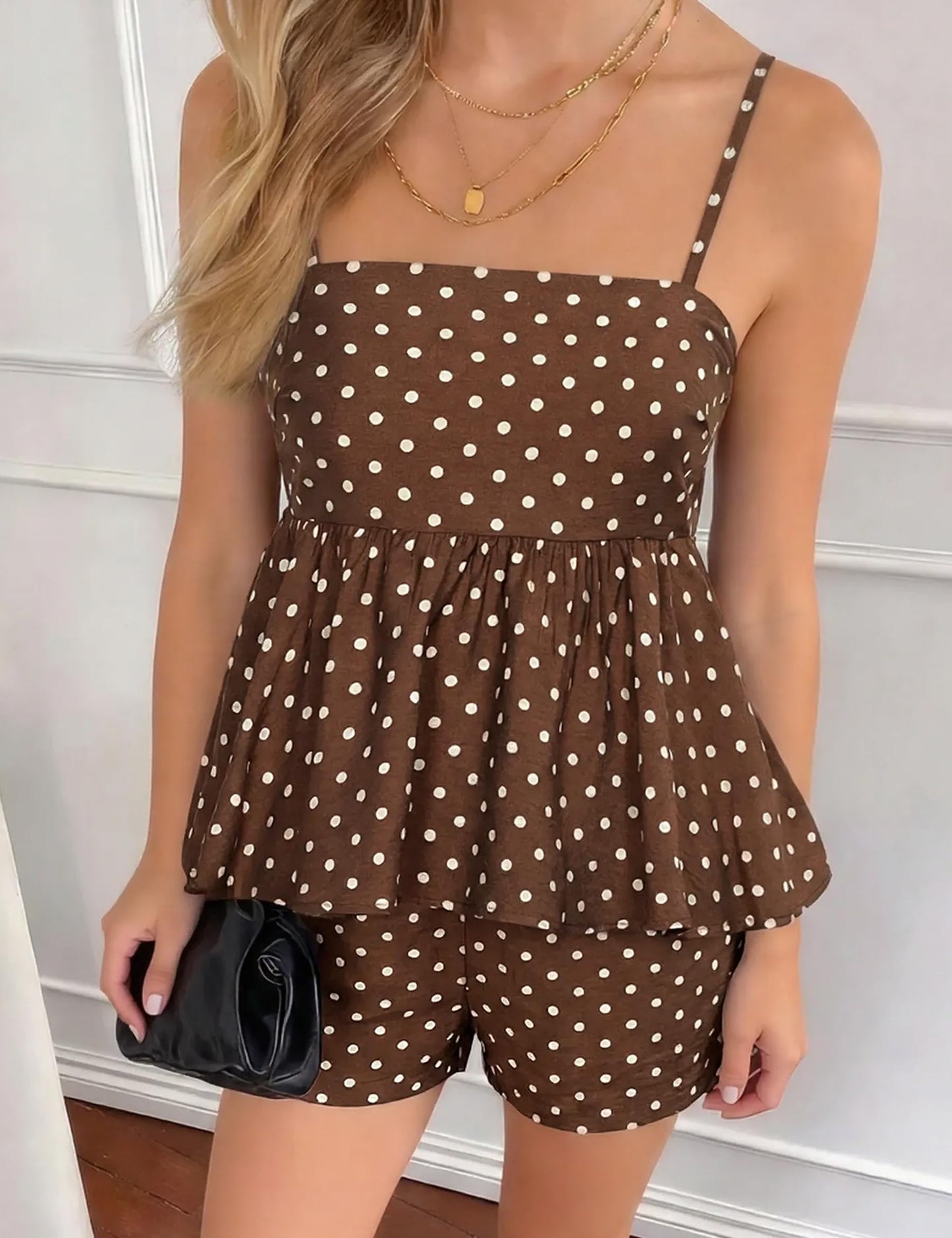 FOMELY Women's Polka Dot 2 Piece Short Set with Pockets