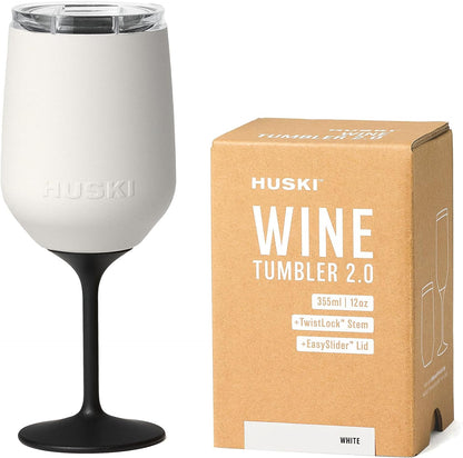Huski Wine Tumbler 2.0 | NEW | Award-winning Design with Detachable Stem | Premium Stainless Steel Wine Glass with Lid | Triple Insulated Tumbler | 12oz Capacity | Great Gift (White)