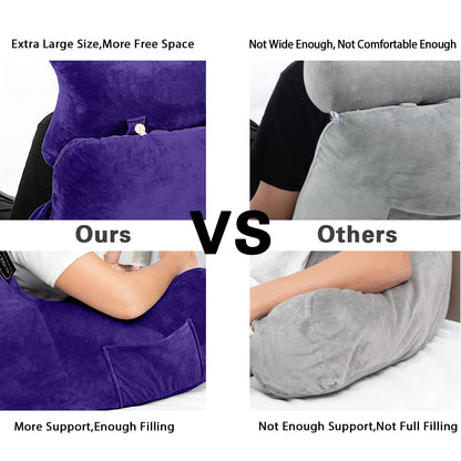 Reading Pillow-Extra Large 31" Bed Rest Pillow with Detachable Neck Roll & Arms for Sitting in Bed or Couch-Backrest Reading Pillow Adult Back Pillows for Reading,Watching TV,Gaming,Relaxing-Black