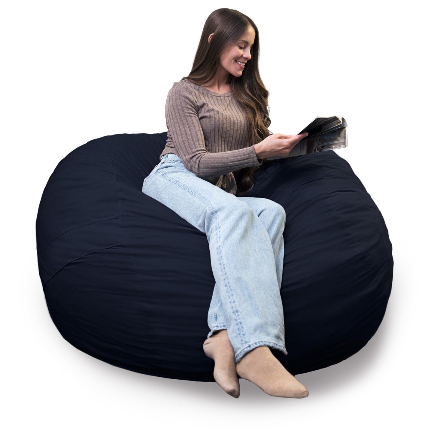 Big Joe Fuf 7Ft Giant Foam Bean Bag Chair, Oversized Couch with Removable Cover for Kids, Teens, Adults, Fog Lenox, Durable Woven Polyester, 7 Foot