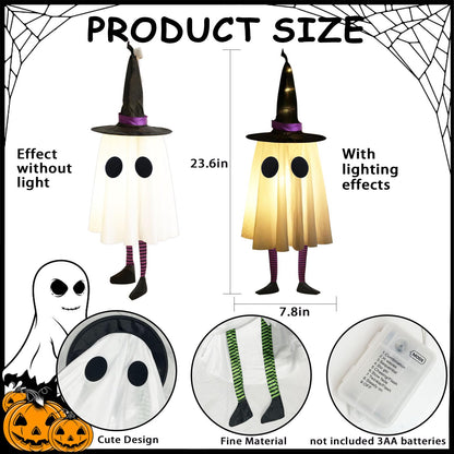Set of 4 Halloween Hanging Ghosts, Halloween Decorations Outdoor Hanging Ghosts with Witch Hat,Glowing Ghost Witch Hat Lights, Light up Ghost Decor for Yard Patio Garden Tree Outside(4 Ghost Lighted)