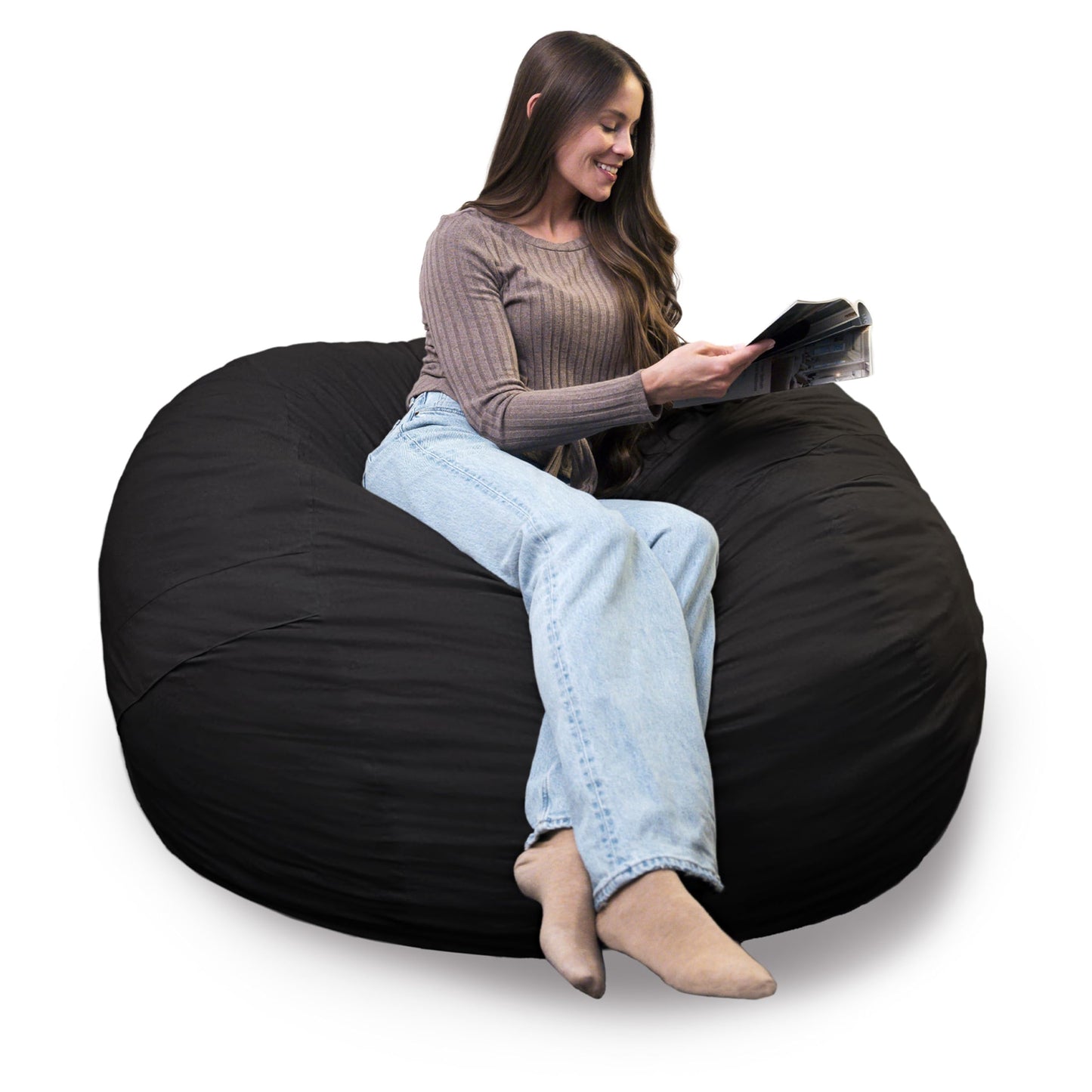 Big Joe Fuf 7Ft Giant Foam Bean Bag Chair, Oversized Couch with Removable Cover for Kids, Teens, Adults, Fog Lenox, Durable Woven Polyester, 7 Foot