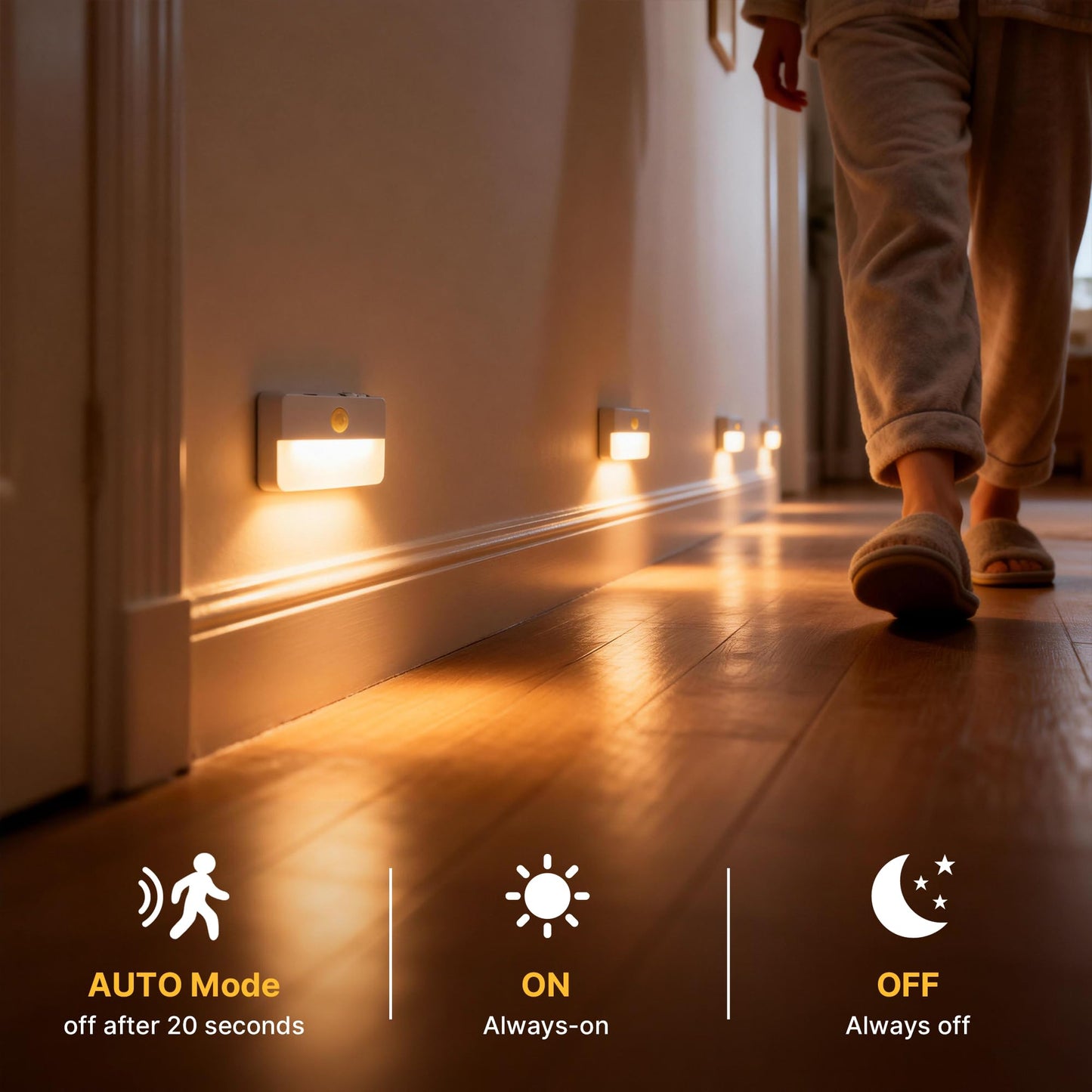 Guankai 8 Pack Motion Sensor Stair Light for Indoor, Battery Operated Closet Lights, Wireless Stick on Anywhere Hallway Lamp, Portable Led Night Lamps for Bedroom Under Cabinet Kitchen