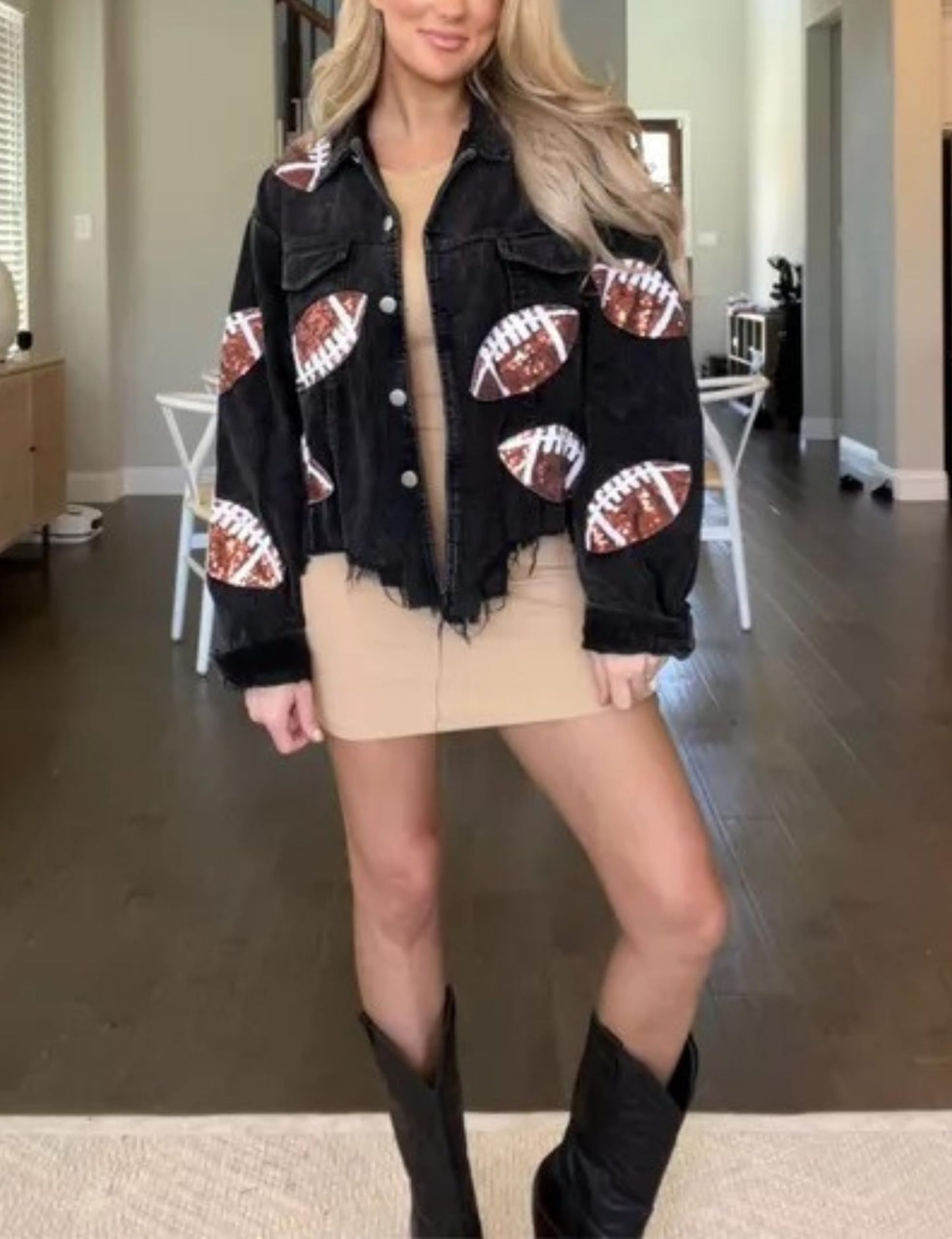 Xunger Women’s Football Corduroy Sequin Jacket