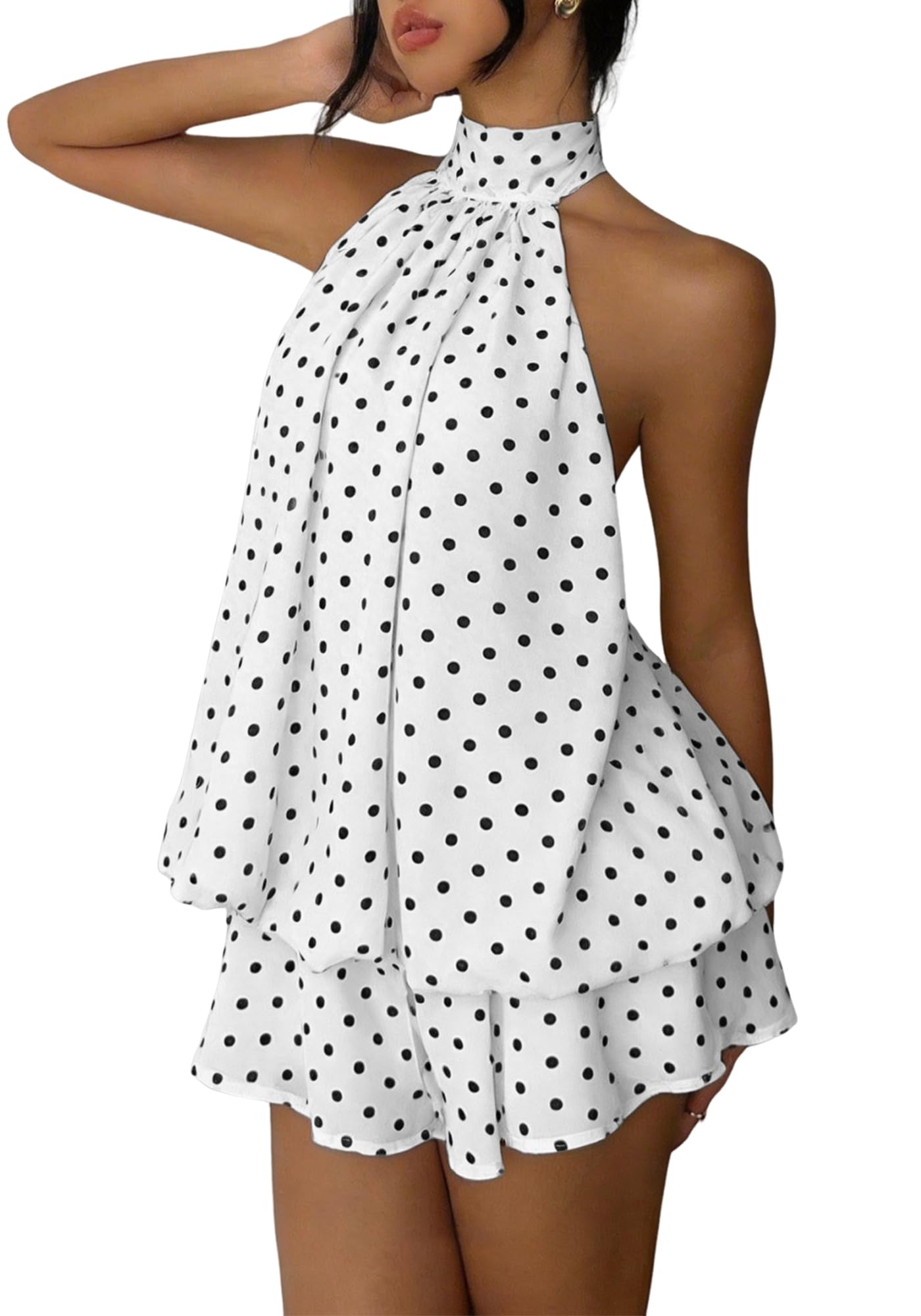 Women's Chiffon Halter Drop Waist Mini Dress Wedding Guest Dresses Ruffle Formal Club Holiday Brunch Outfits