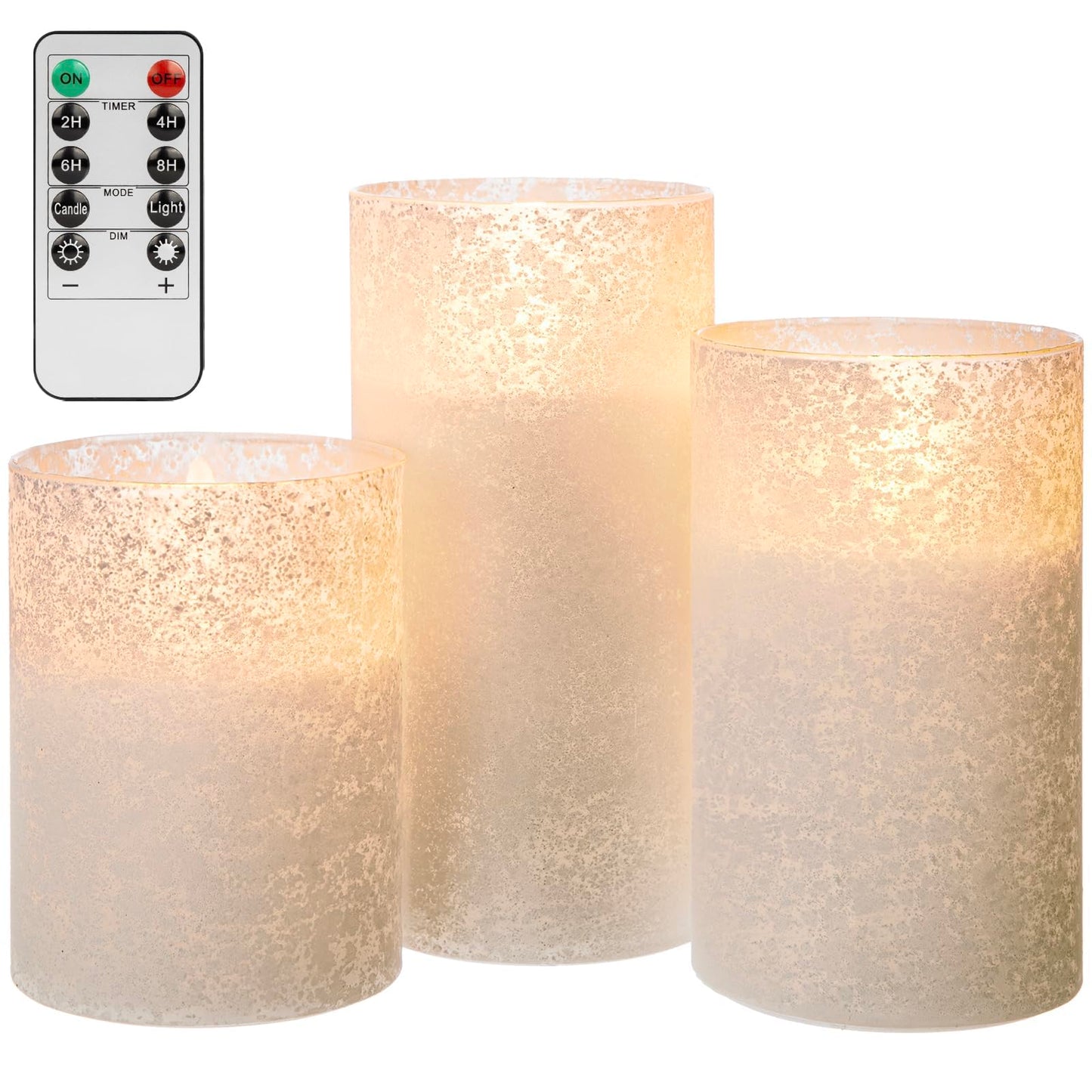 ANGELLOONG Gold Candles for Bathroom Decor, Glass Flameless Candles with Remote, Battery Operated LED Pillar Fake Candles with Timer for Christmas Home Fireplace Mantle Fall Decor
