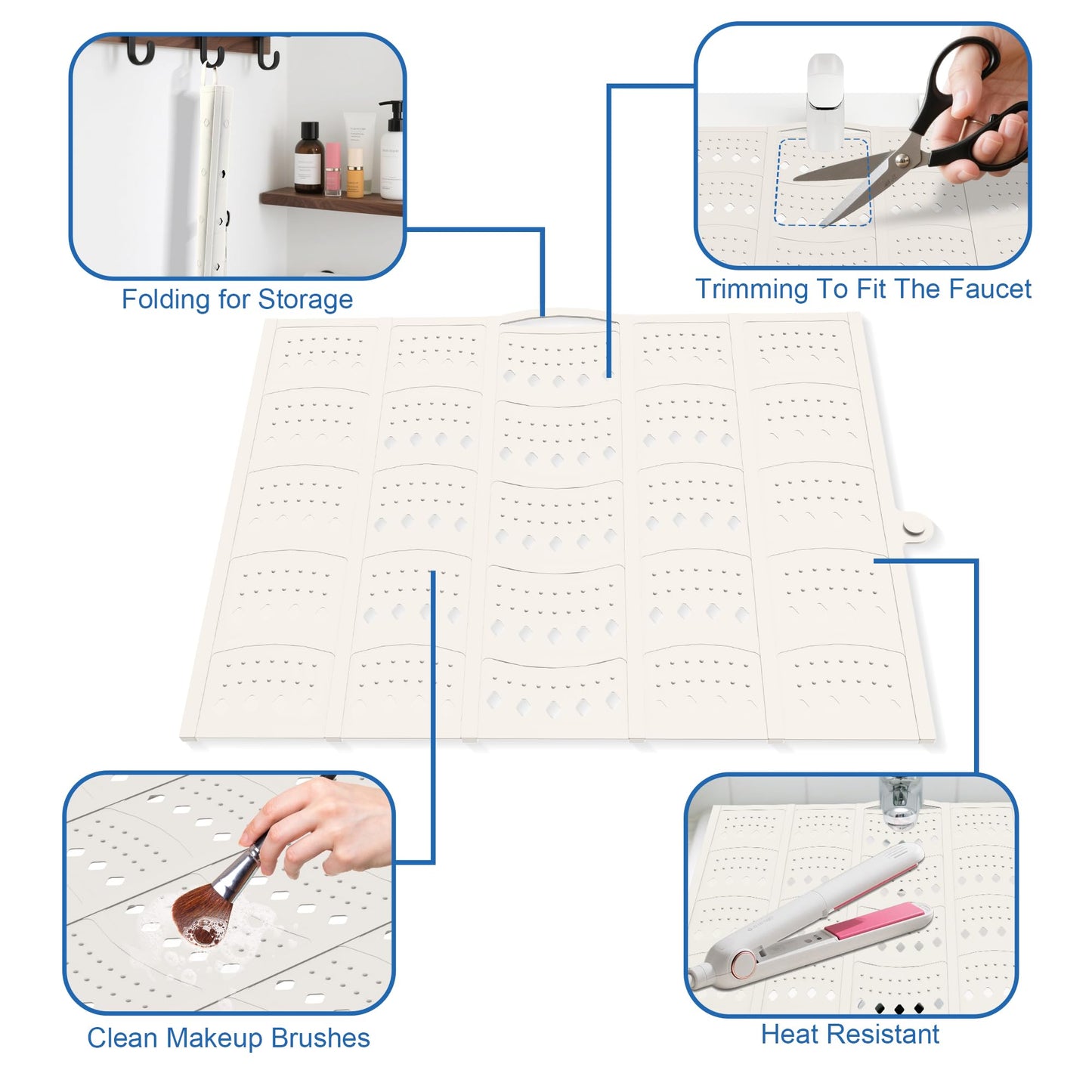 Mofason Bathroom Sink Top Cover Space Saver,Silicone Makeup Organizer Mat for Over Countertop,Small Bathroom Must Haves Accessories Rv Camper Travel Foldable Gadgets-Grey