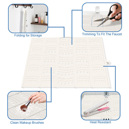Mofason Bathroom Sink Top Cover Space Saver,Silicone Makeup Organizer Mat for Over Countertop,Small Bathroom Must Haves Accessories Rv Camper Travel Foldable Gadgets-Grey