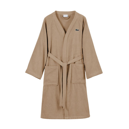 Lacoste Classic Pique Bath Robe, 100% Soft Cotton Terry, Unisex Adult Bathrobe, Absorbent & Quick Drying, One Size Fits Most