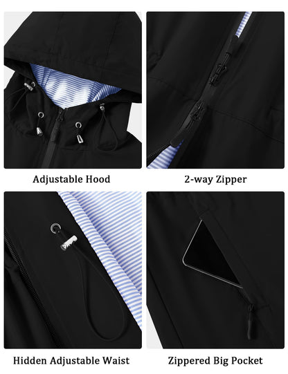 TCOT Rain Jacket Women Lined Raincoats Waterproof Hooded Long Trench Coat