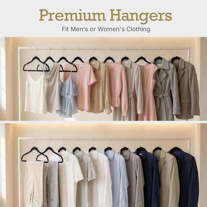 HOUSE DAY Black Velvet Hangers 60 Pack, Non Slip Clothes Felt Hanger Heavy Duty for Coat, Premium Slim Space Saving Suit Hangers for Closet Organizer, 360° Rotating Silver Hook