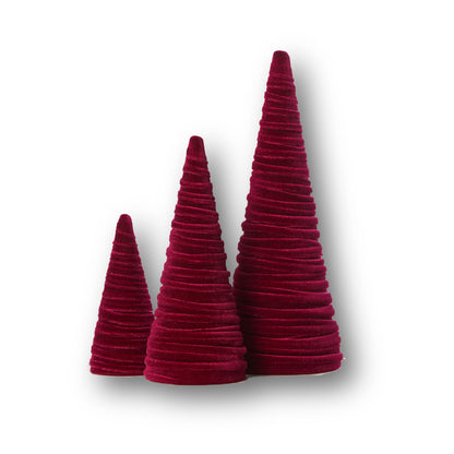 Your Heart's Content Red Velvet Trees Set of 3, Winter Wedding Centerpiece, Valentine Tabletop Tree Decor, Cozy Handmade Romantic Home Decor, Bookshelf Accent, Gift for (Red)