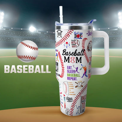 Baseball Mom 40 oz Tumbler with Handle and Straw Lid Leak Proof
