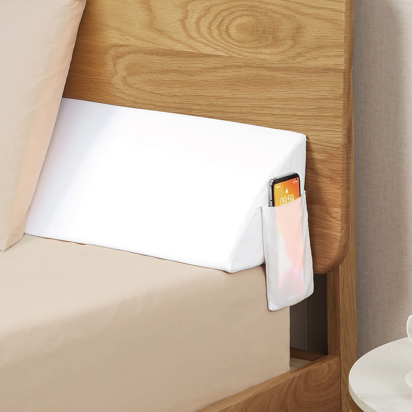 Vekkia King Bed Wedge Pillow for Headboard Gap, 0–6" Gap Filler with Side Pockets & Washable Cover, Gray 76"x10"x6"