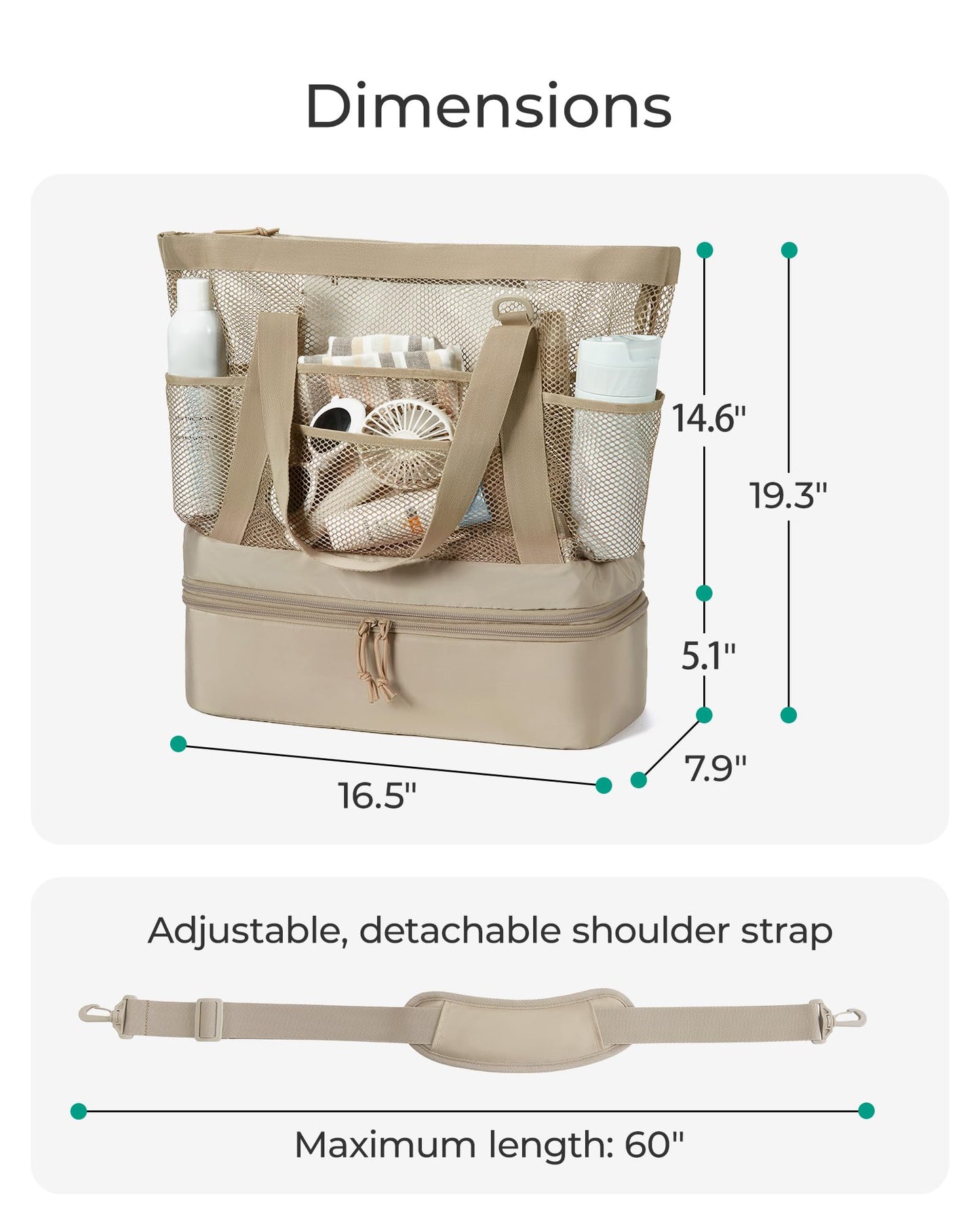 BAGSMART Beach Bag for Women, Large Beach Bag Swim Pool Bag