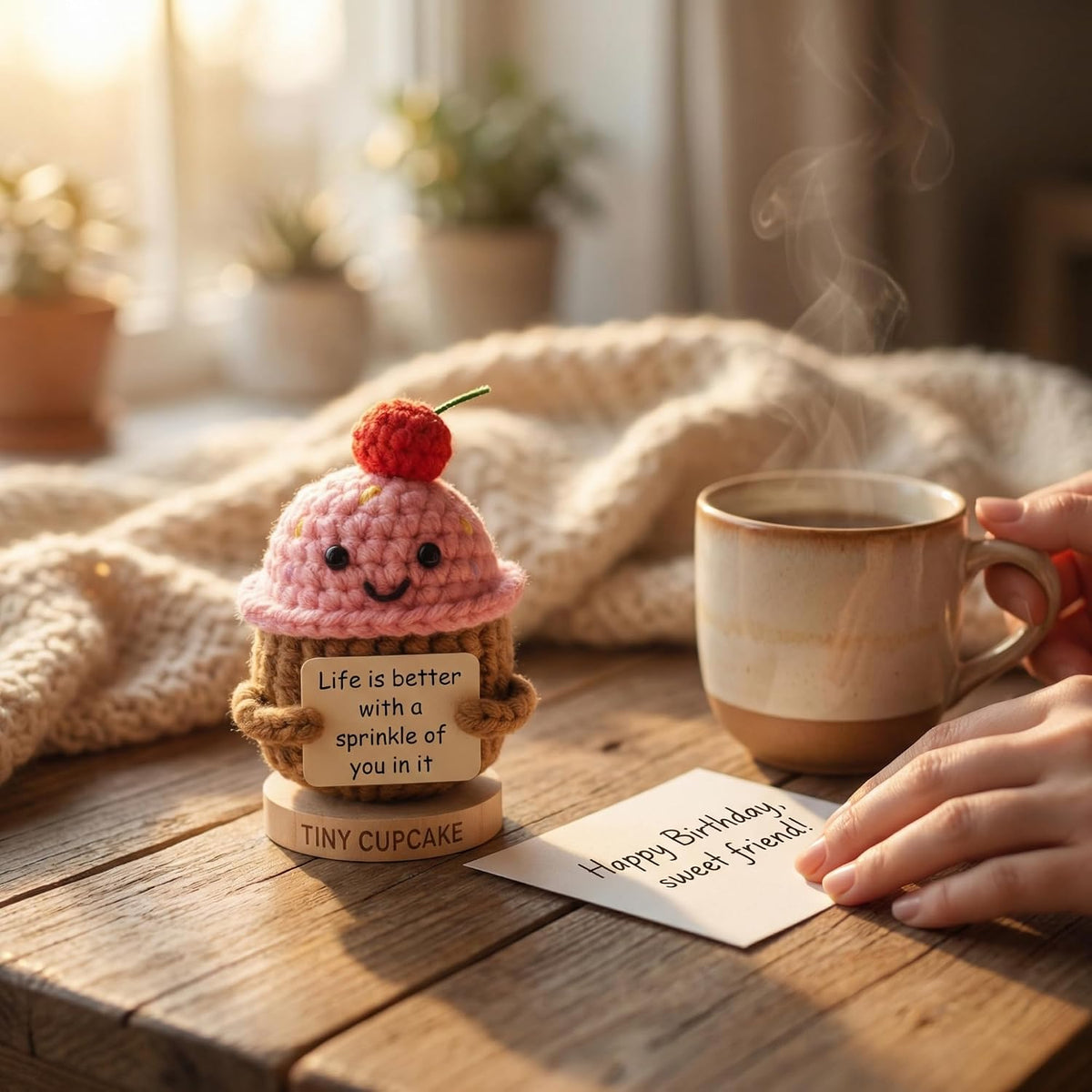 Emotional Support Gifts for Women - Positive Crochet Cupcake W/ 30 Uplifting Affirmation Cards | Birthday Gift for Women Friendship, Best Friend, Bestie, Teen Girls, Classmates, Daughter Birthday