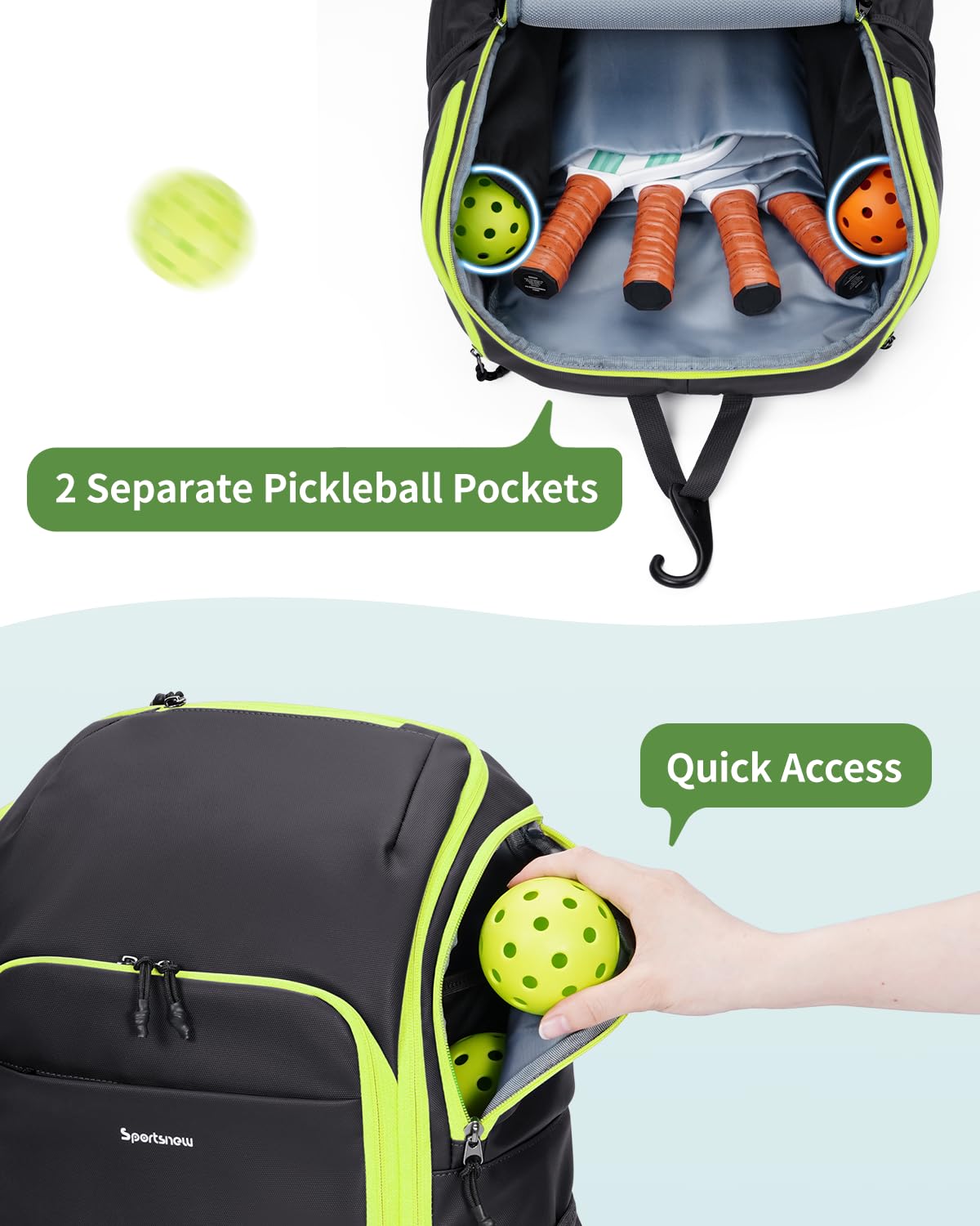 sportsnew Waterproof Pickleball Bag Men Women W/Shoe Compartment Fence Hook