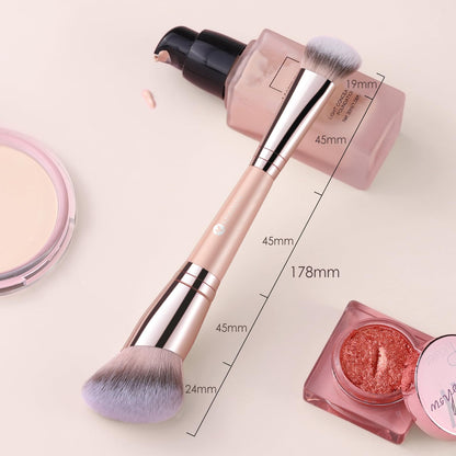 KINGMAS Foundation Makeup Brush, Double Ended Bronzer Brush Angled & Round Contour Brushes for Beauty Blending Liquid Powder, Concealer Cream Cosmetics Blush (Brown)