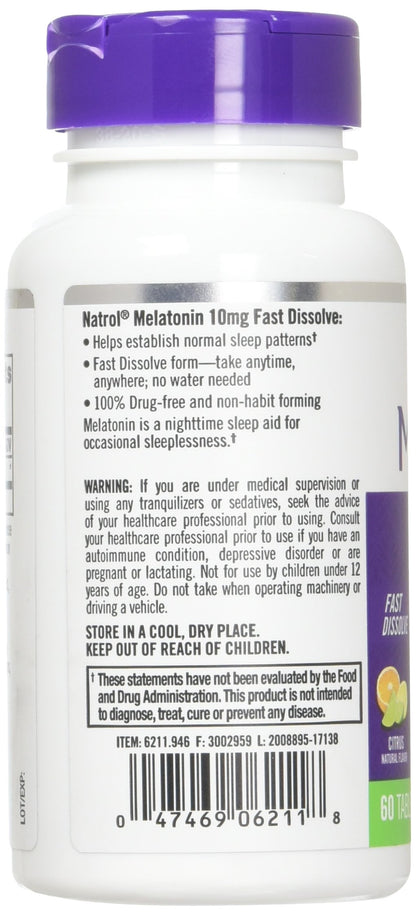 Natrol Melatonin 10mg Fast Dissolve Tablets - Strawberry Flavor, 100 Count, Sleep Aids for Adults, Fast Dissolve Melatonin for Adults, 100-Day Supply