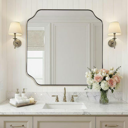 ANDY STAR Unique Rectangle Wall Mirror, 24"x32" Black Mirror, Modern Mirror with Aesthetic Scalloped Edge Design Ideal for Bathroom, Bedroom or Entryway, Thin Frame Deep 1’’