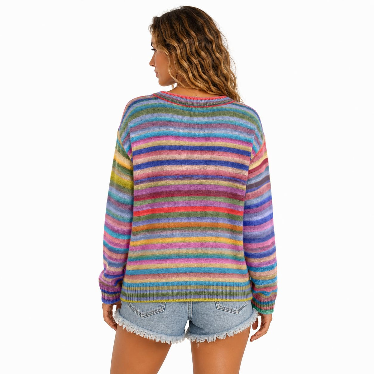 utcoco Women's Cute Rainbow Striped Button Down Knit Cardigan Sweaters