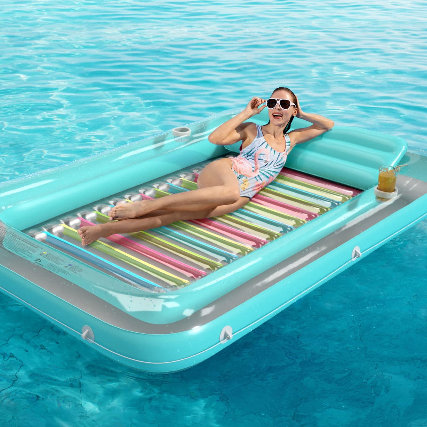 Inflatable Tanning Pool Lounger Float - Jasonwell 4 in 1 Sun Tan Tub Sunbathing Pool Lounge Raft Floatie Toys Water Filled Tanning Bed Mat Pad for Adult Blow Up Kiddie Pool Kids Ball Pit Pool (L)