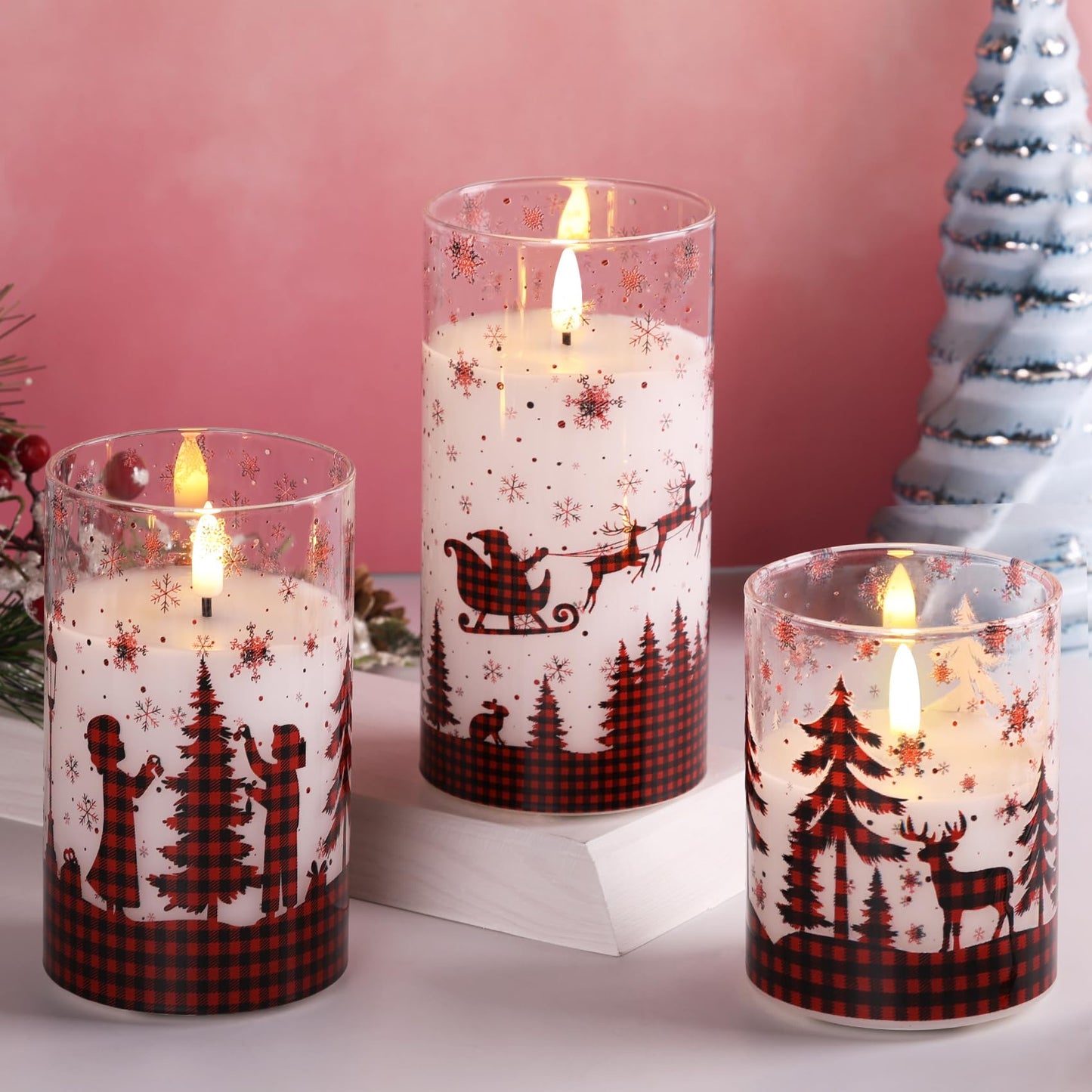 Eywamage Smoke Grey Glass Flameless Pillar Candles with Remote, Flickering LED Battery Candles Table Decor Set of 3