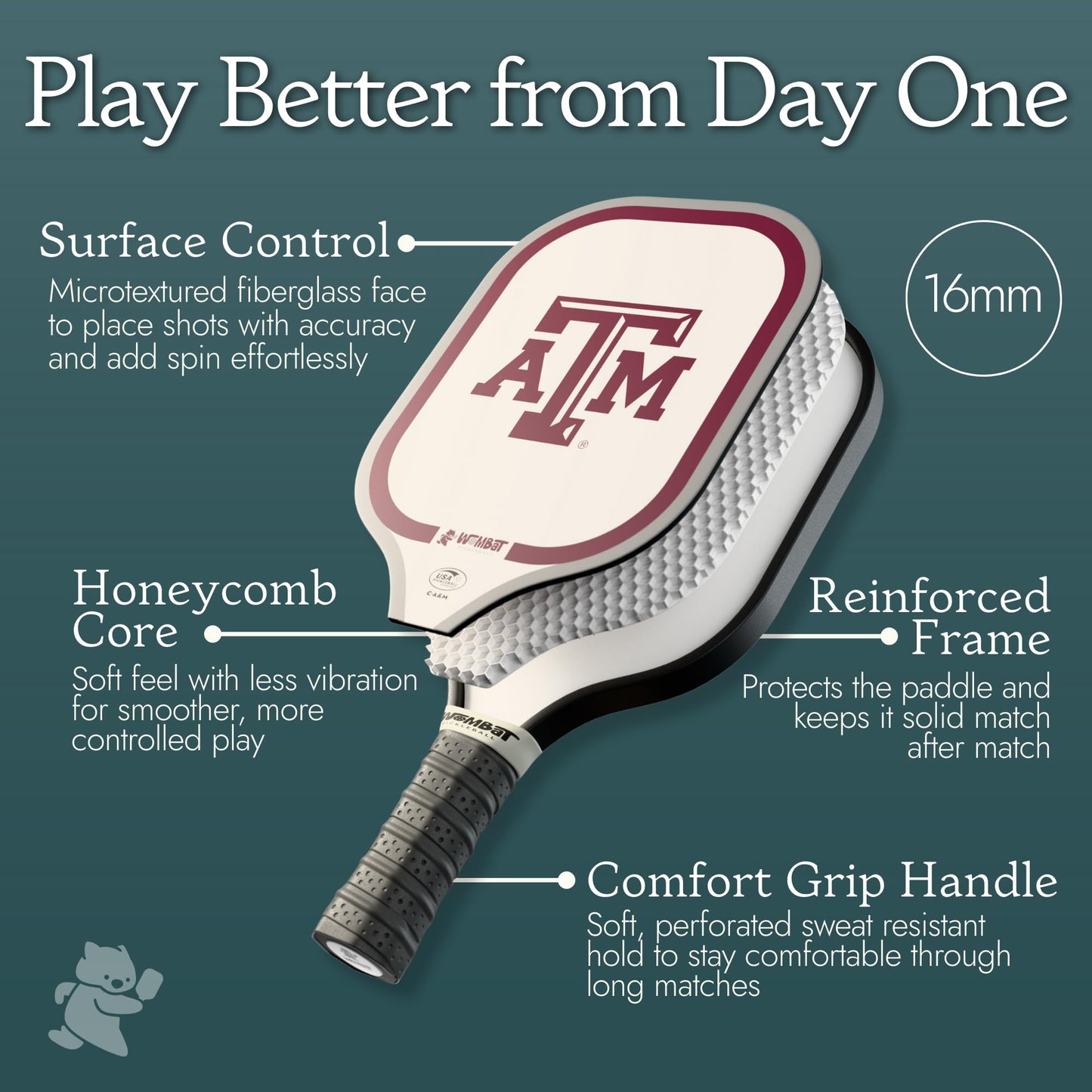 Officially Licensed College Pickleball Racquet