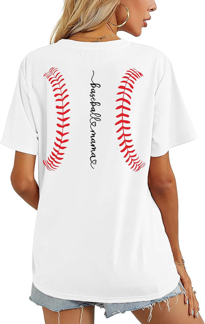 Baseball Mom Shirt for Women: Funny Baseball Tee Shirt Baseball Mama Short Sleeve Casual Tee Tops