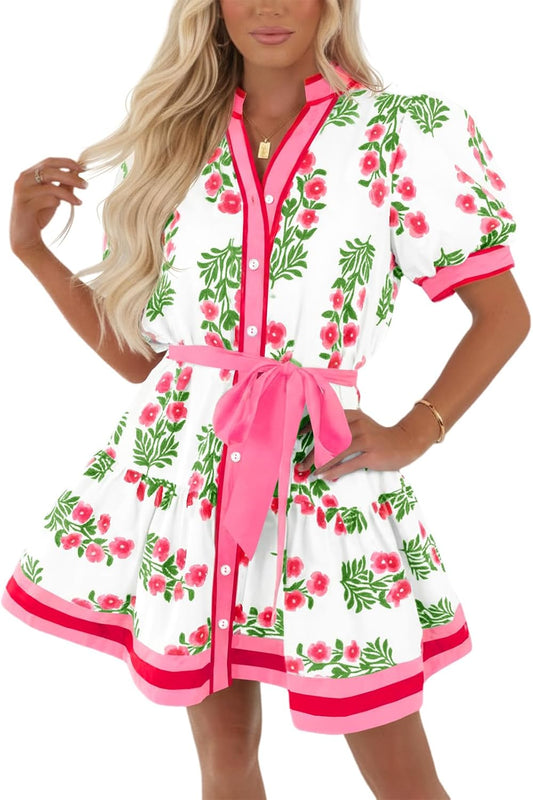 Wenrine Womens Summer Floral Mini Dress