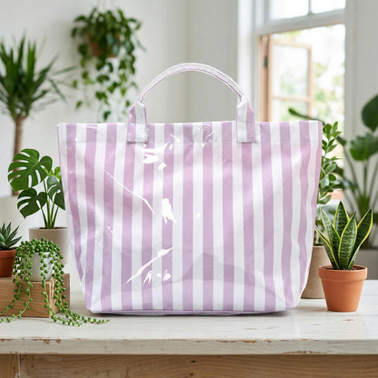 Striped PVC Tote Bag Large Glossy