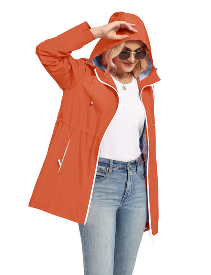 TCOT Rain Jacket Women Lined Raincoats Waterproof Hooded Long Trench Coat