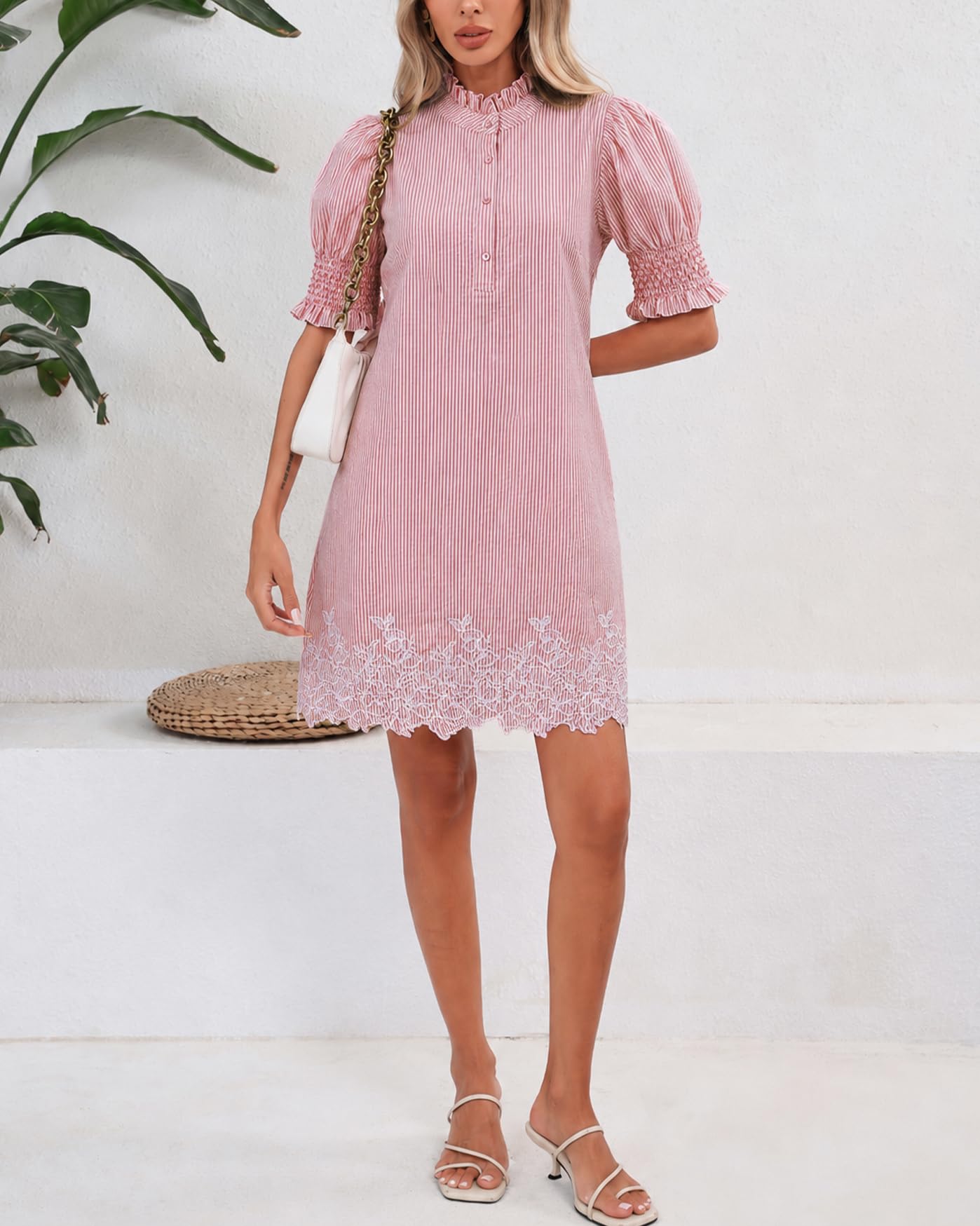 YEXPINE Women's Summer Embroidered Mini Dress