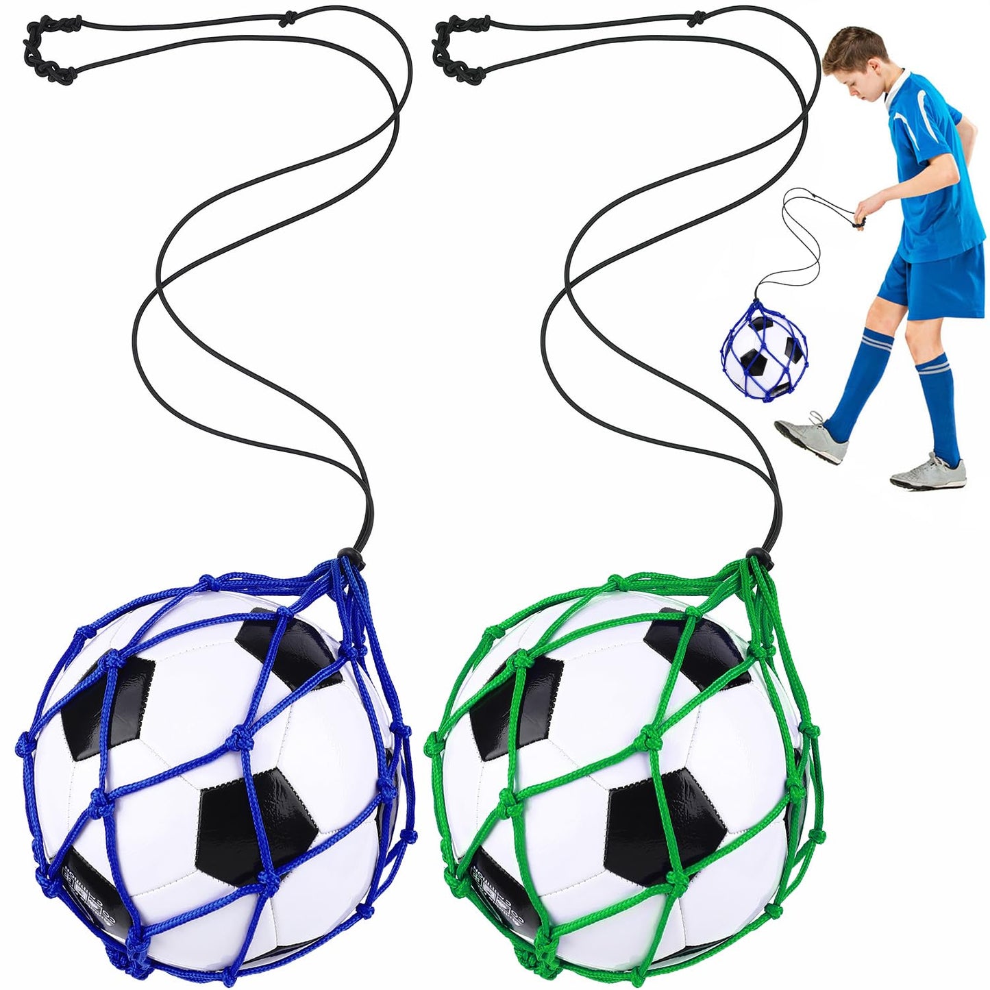 TOBWOLF Football Kick Trainer, Soccer Return Trainer Net Fits Ball Size 3, 4, 5, Hands-Free Soccer Kick Throw Training Aid