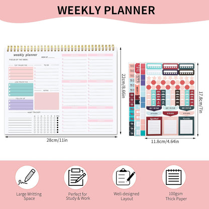 Thboxes Weekly Desk Planner, 8.5x11 In To Do List Notepad, 52 Sheets, Pink | Productivity Organizer, Work from Home Essentials, Undated Tear Off Pages, Office, College, School, Student and Teacher Gifts