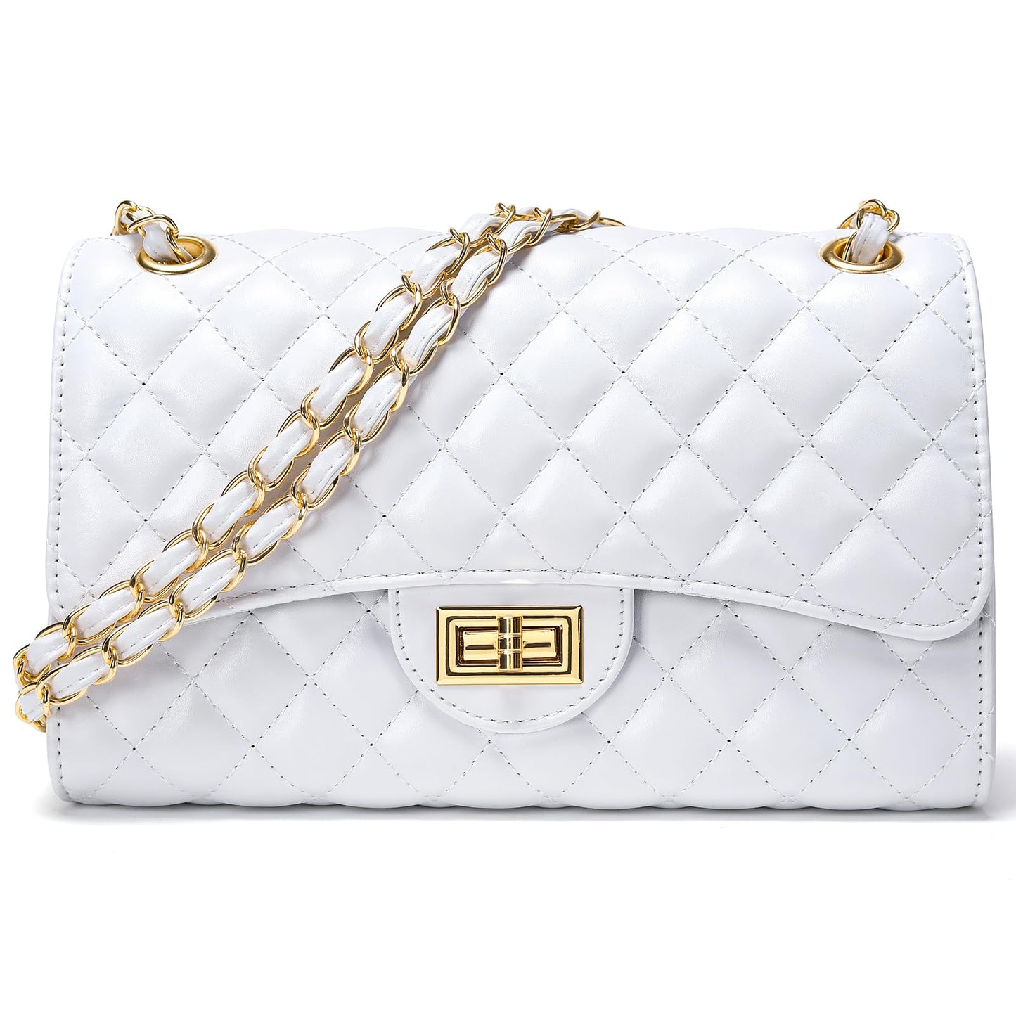 Quilted Leather Crossbody Bags for Women Trendy Ladies Shoulder Purse Satchel HandBag with Chain Strap
