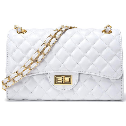 Quilted Leather Crossbody Bags for Women Trendy Ladies Shoulder Purse Satchel HandBag with Chain Strap