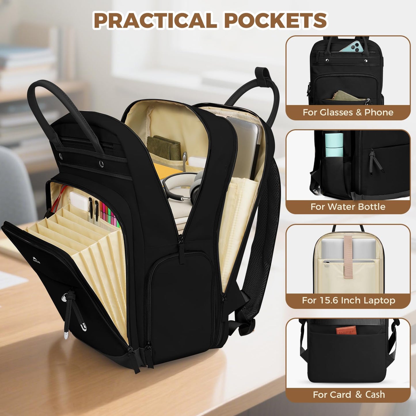 MATEIN Teacher Backpack with Lunch Compartment, 15.6 Inch Laptop Backpack | Detachable, with Organized Pocket, Commute Office College, Computer Backpacks for Men Women, Meal Prep Bag, Gift for Nurse