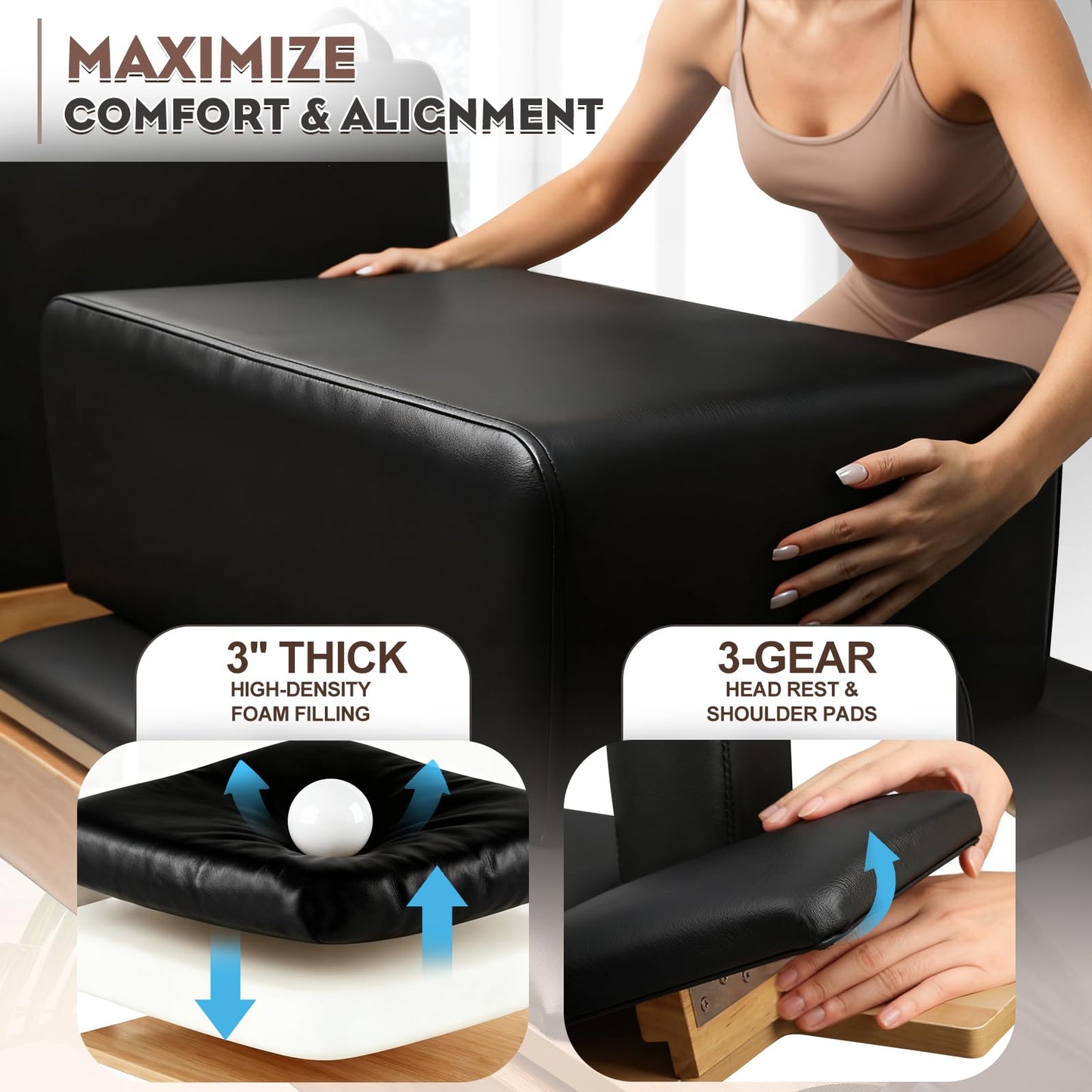 Pilates Reformer Machine, Foldable Oak Wood Pilates Reformer, Studio-Grade Pilates Equipment, 5-Spring Resistance Pilates Trainer, Home Gym Pilates Machine, Full Body Workout Pilates Reformer