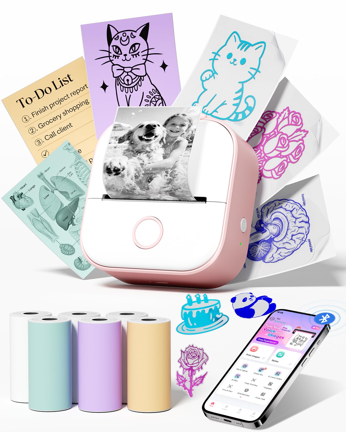 Memoking Mini Printer - Sticker Printer T02 Inkless Sticker Maker Machine